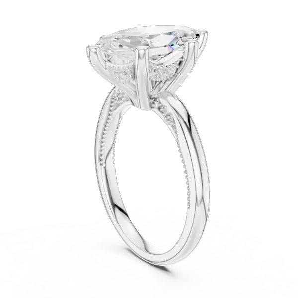 Marquise Cut Solitaire Engagement Ring with Twisted Milgrain Band in 14K White Gold