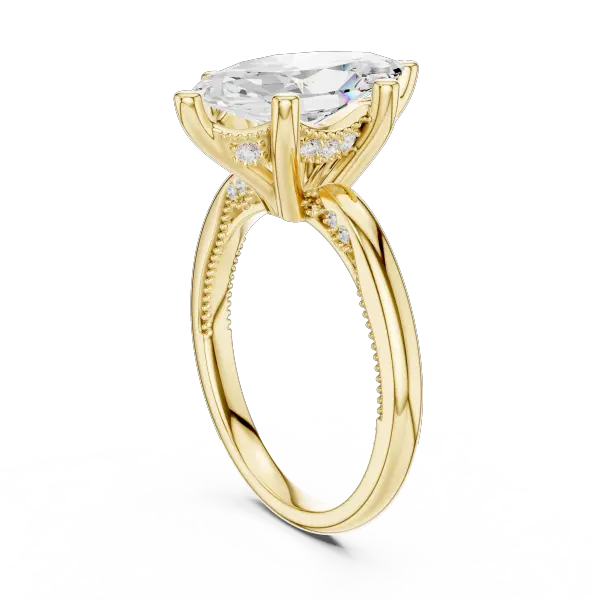 Marquise Cut Solitaire Engagement Ring with Twisted Milgrain Band in 14K White Gold