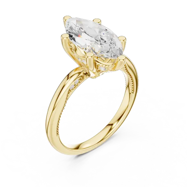 Marquise Cut Solitaire Engagement Ring with Twisted Milgrain Band in 14K White Gold