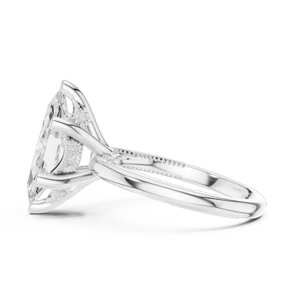 Marquise Cut Solitaire Engagement Ring with Twisted Milgrain Band in 14K White Gold