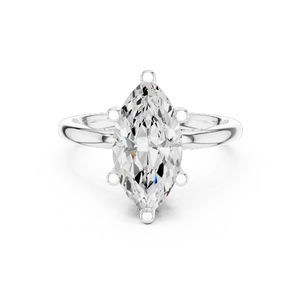 Marquise Cut Solitaire Engagement Ring with Twisted Milgrain Band in 14K White Gold