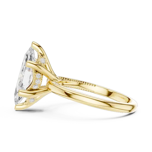 Marquise Cut Solitaire Engagement Ring with Twisted Milgrain Band in 14K White Gold