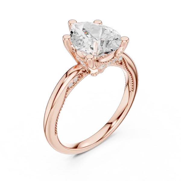 14K Yellow Gold Pear Shaped Bridal Ring with Vintage Twisted Rope Shank