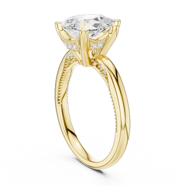 14K Yellow Gold Pear Shaped Bridal Ring with Vintage Twisted Rope Shank