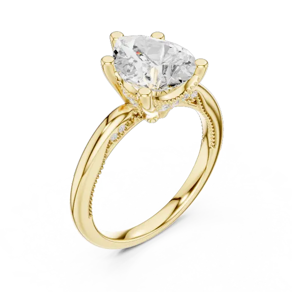 14K Yellow Gold Pear Shaped Bridal Ring with Vintage Twisted Rope Shank