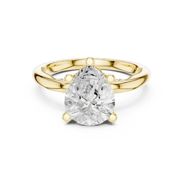 14K Yellow Gold Pear Shaped Bridal Ring with Vintage Twisted Rope Shank