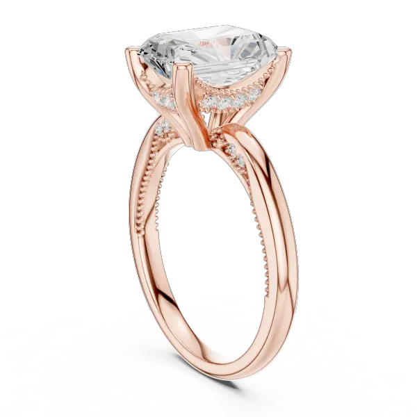 Radiant Cut Engagement Ring with Twisted Milgrain Band in 14K White Gold