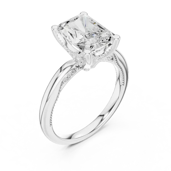 Radiant Cut Engagement Ring with Twisted Milgrain Band in 14K White Gold