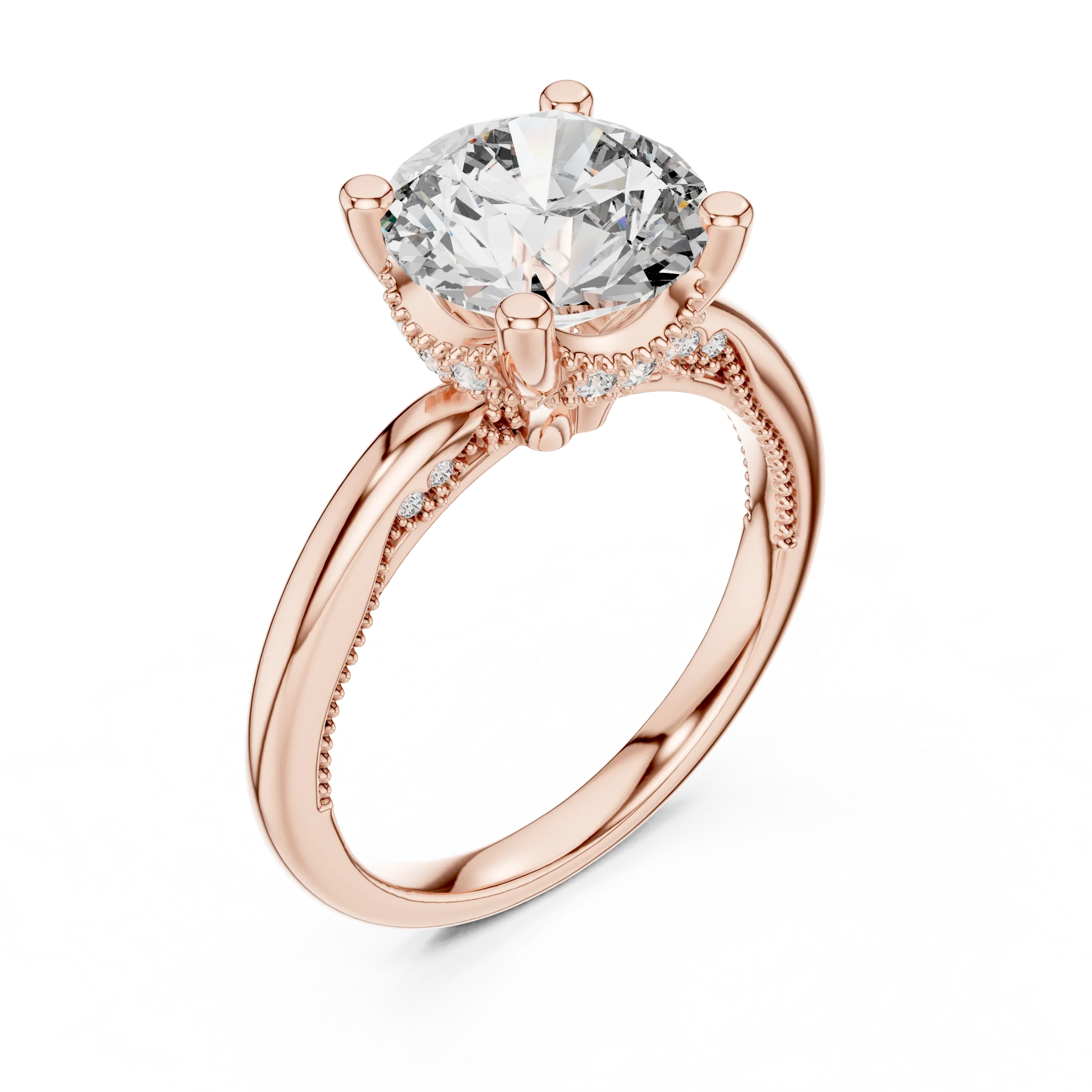 Vintage Hidden Halo Round Moissanite Engagement Ring 3.12 CT