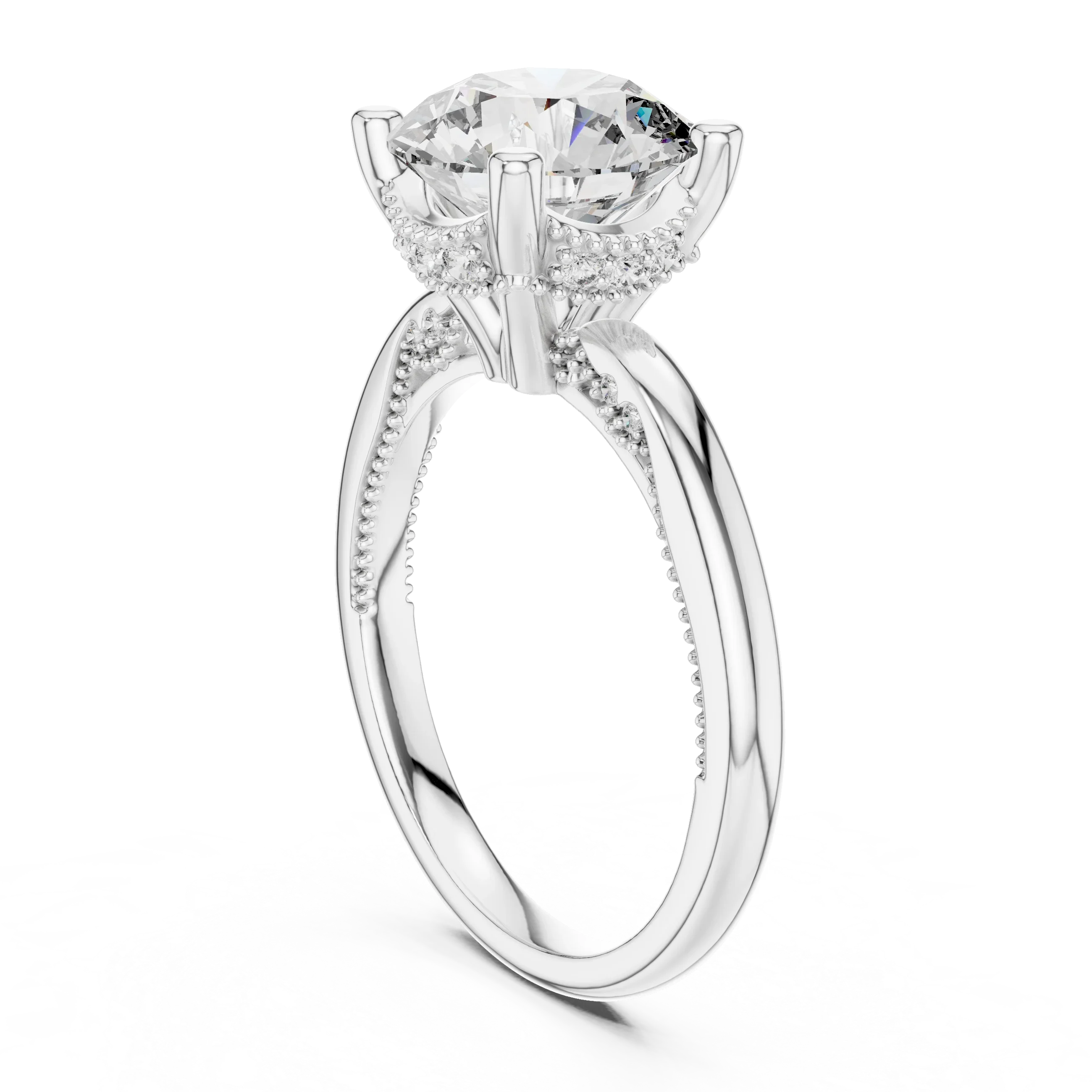 Vintage Hidden Halo Round Moissanite Engagement Ring 3.12 CT