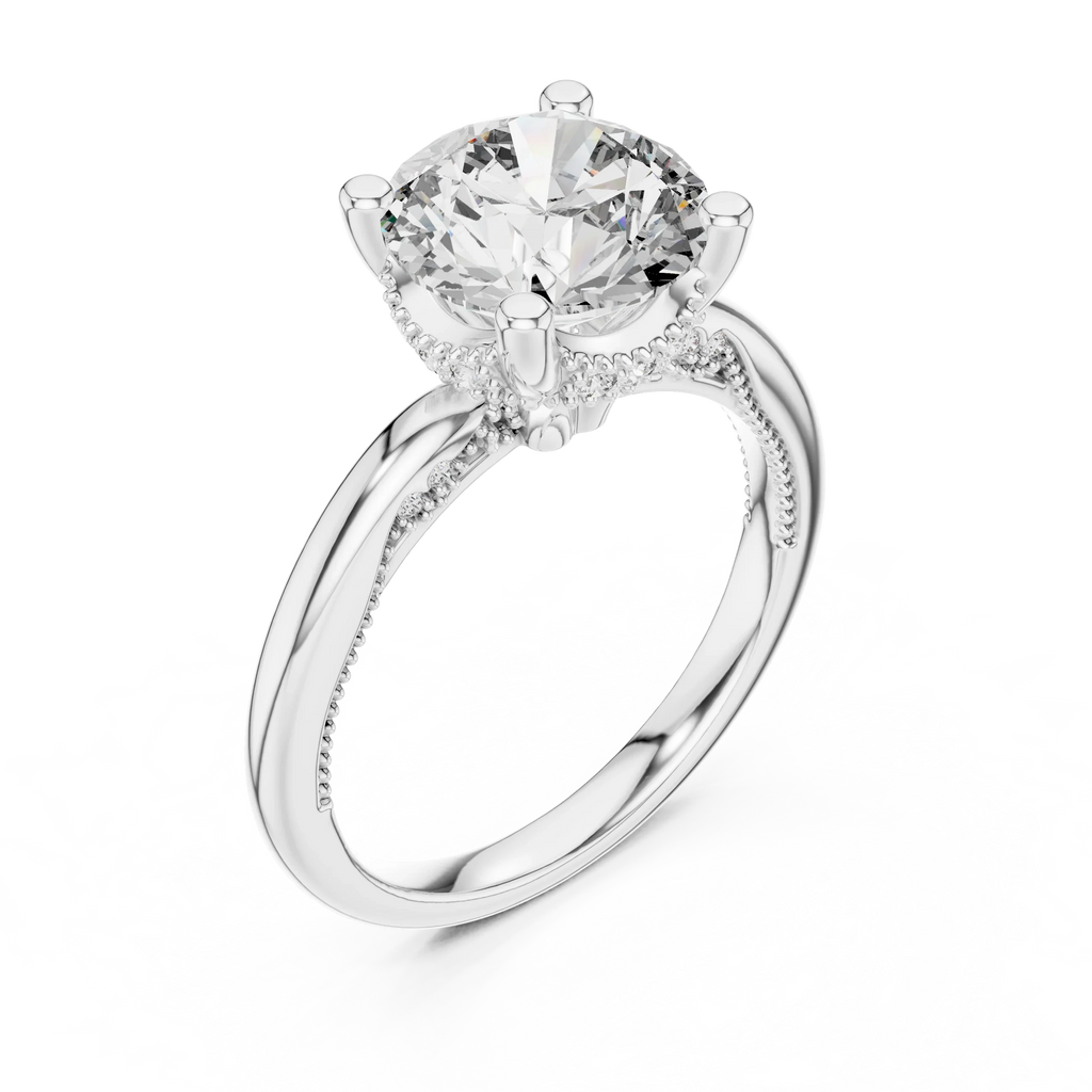 Vintage Hidden Halo Round Moissanite Engagement Ring 3.12 CT