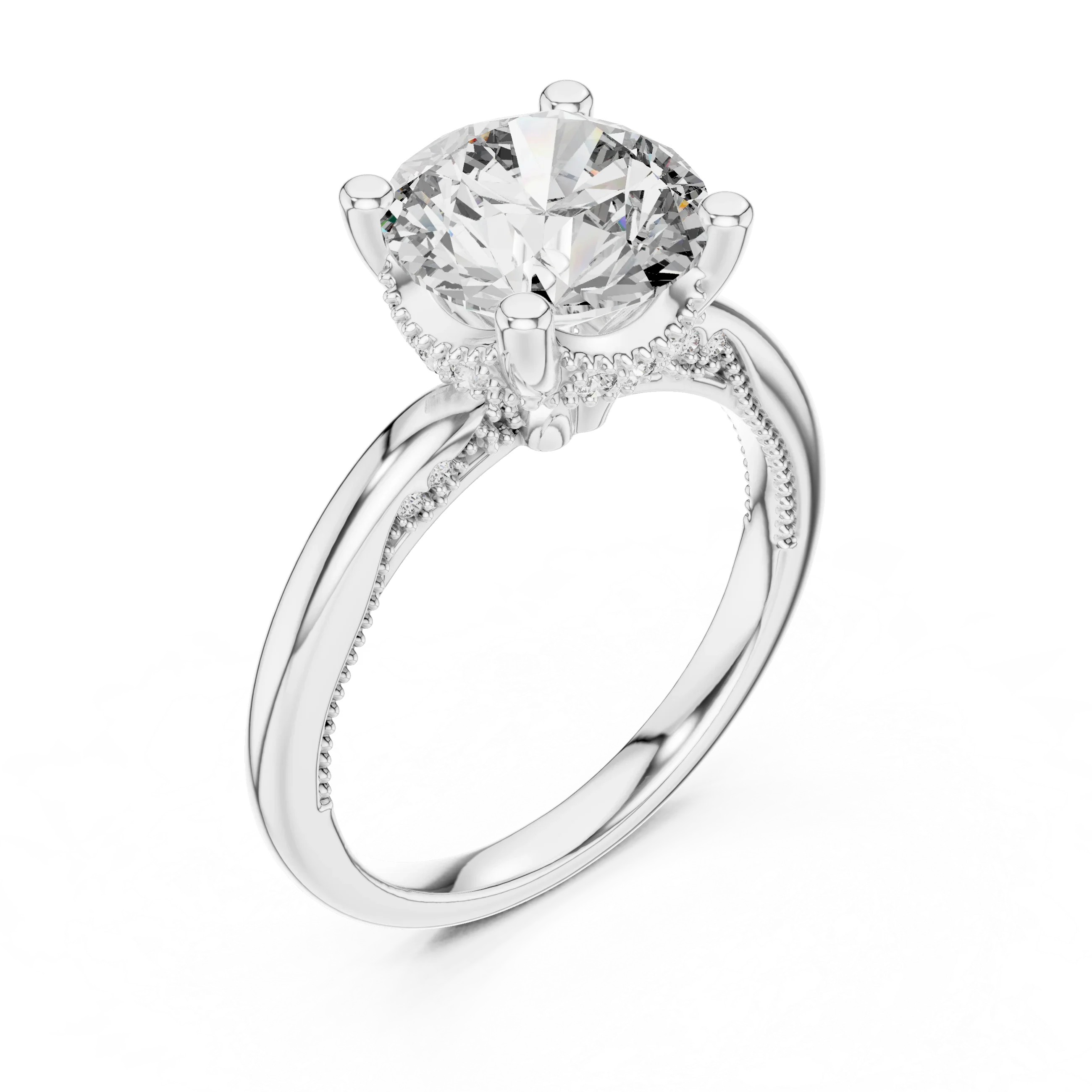 Vintage Hidden Halo Round Moissanite Engagement Ring 3.12 CT