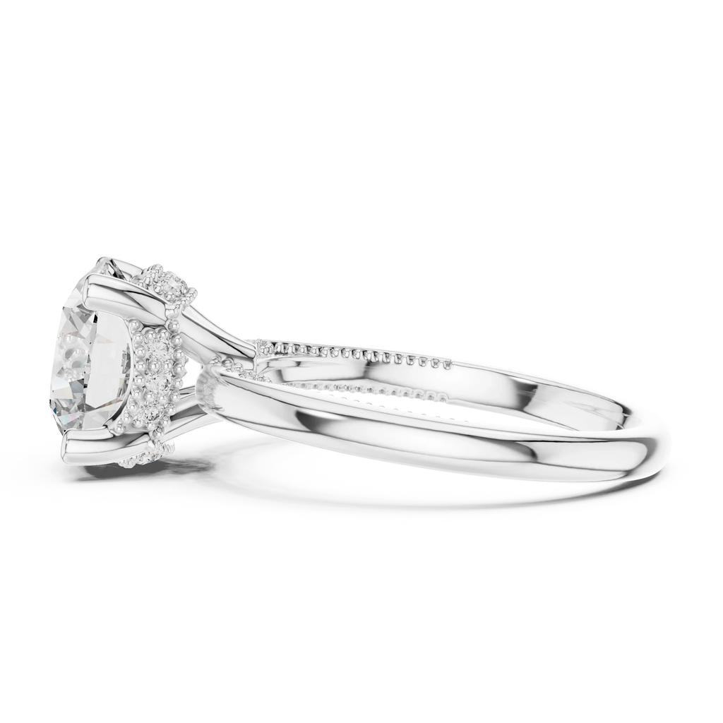 Vintage Hidden Halo Round Moissanite Engagement Ring 3.12 CT