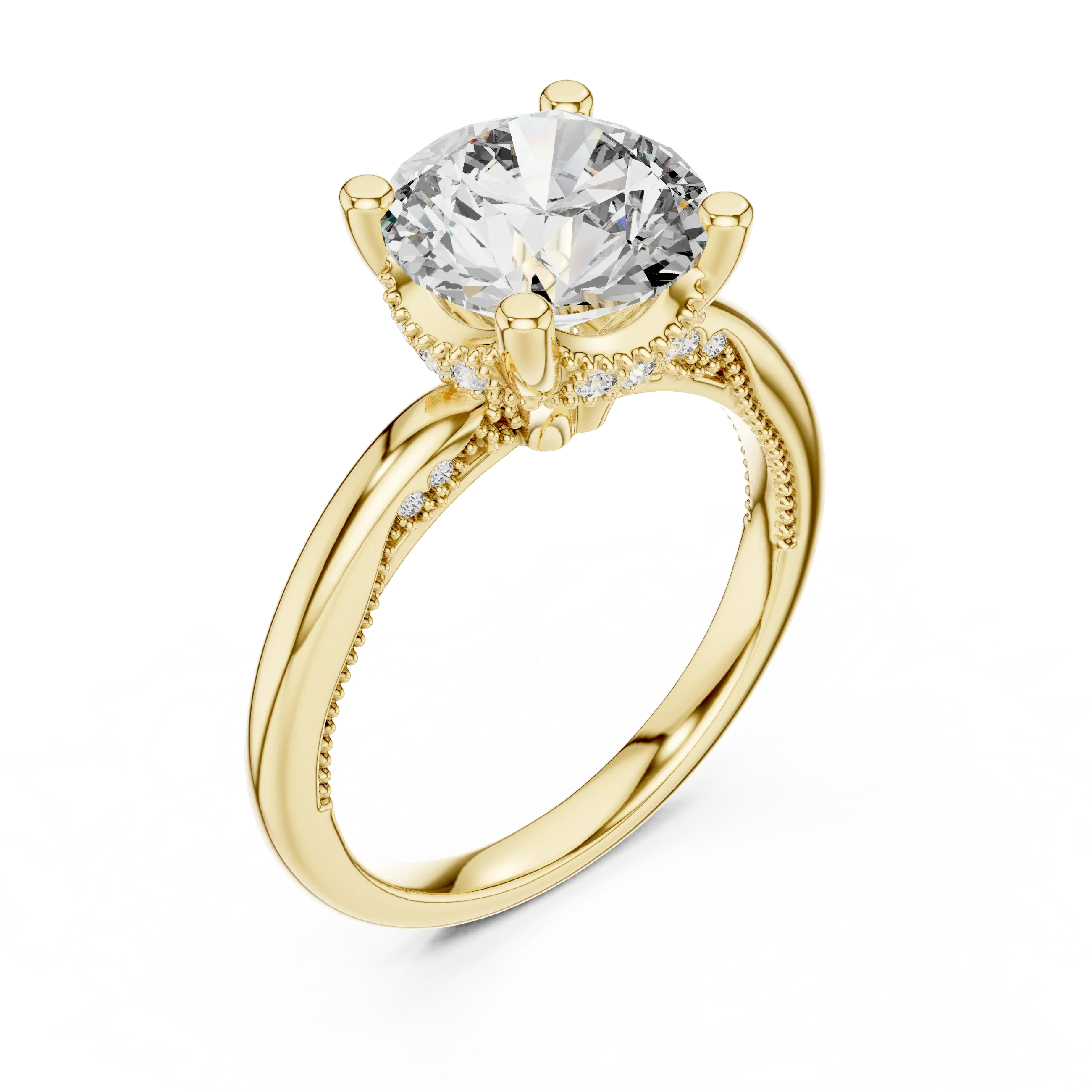 Vintage Hidden Halo Round Moissanite Engagement Ring 3.12 CT