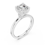 Square Step Cut Asscher Ring with Delicate Under-Halo and Slim Comfort Band
