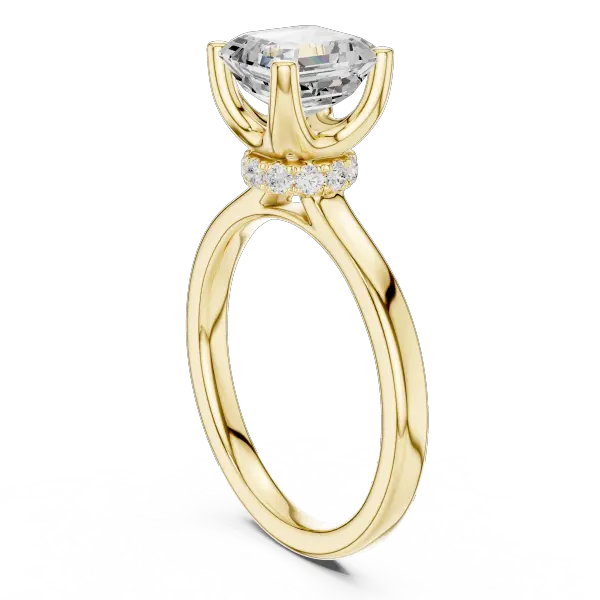 Square Step Cut Asscher Ring with Delicate Under-Halo and Slim Comfort Band