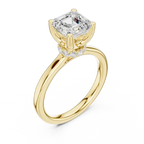 Square Step Cut Asscher Ring with Delicate Under-Halo and Slim Comfort Band