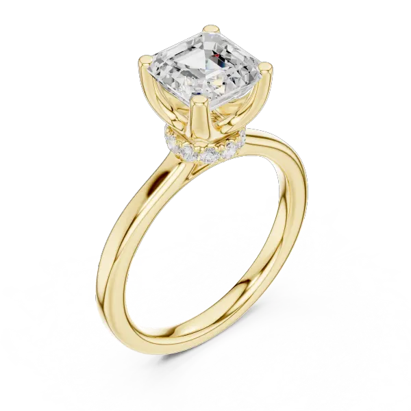 Square Step Cut Asscher Ring with Delicate Under-Halo and Slim Comfort Band