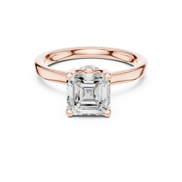 Square Step Cut Asscher Ring with Delicate Under-Halo and Slim Comfort Band