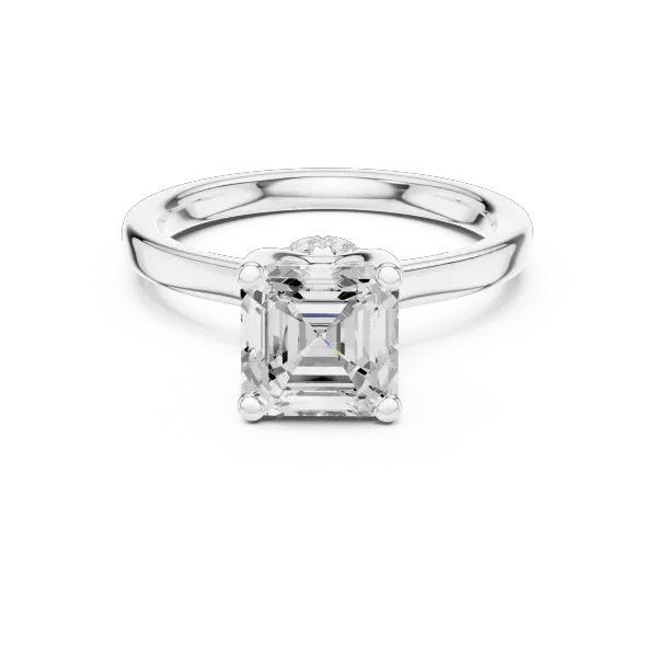Square Step Cut Asscher Ring with Delicate Under-Halo and Slim Comfort Band