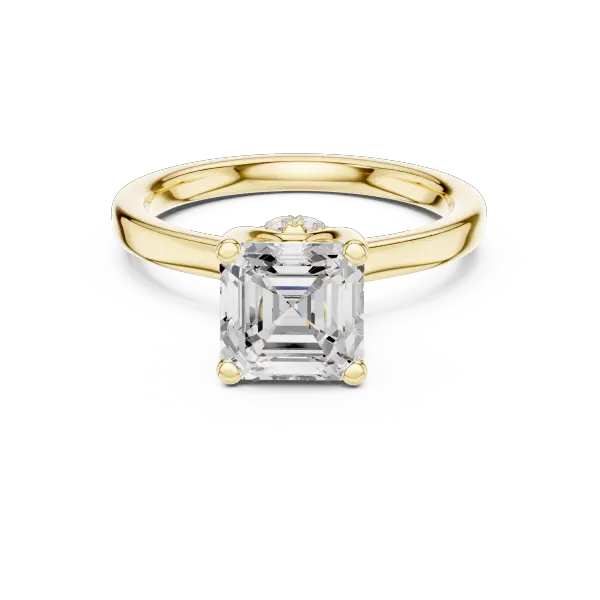 Square Step Cut Asscher Ring with Delicate Under-Halo and Slim Comfort Band