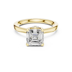 Square Step Cut Asscher Ring with Delicate Under-Halo and Slim Comfort Band