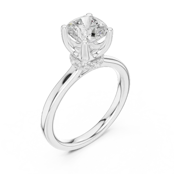 Cushion Cut Engagement Ring with Hidden Halo in 14K White Gold
