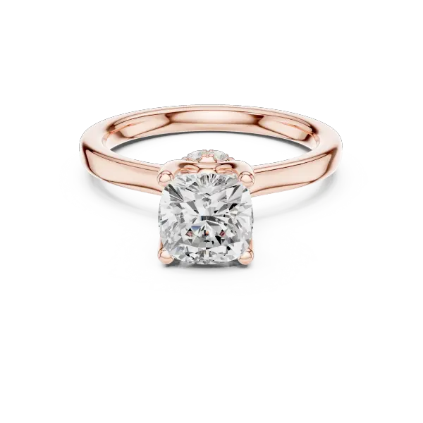 Cushion Cut Engagement Ring with Hidden Halo in 14K White Gold