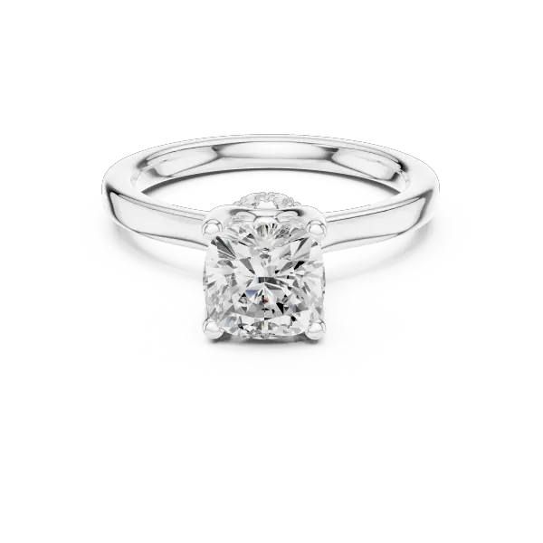 Cushion Cut Engagement Ring with Hidden Halo in 14K White Gold