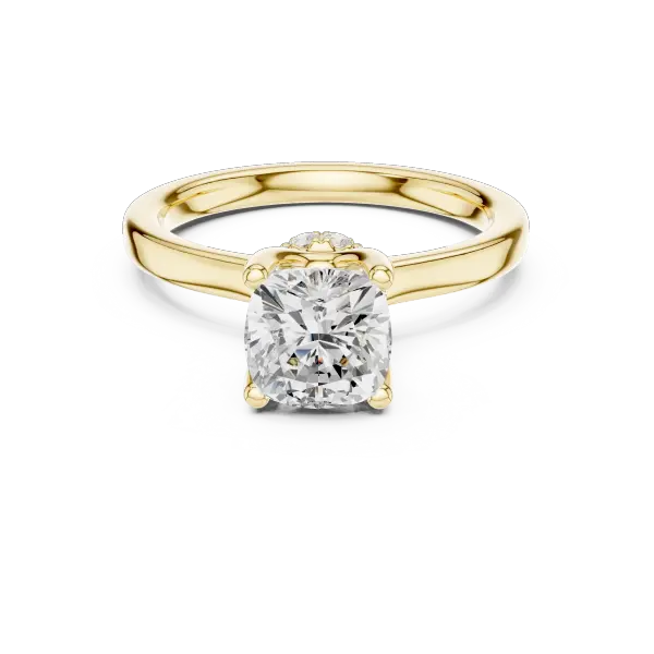 Cushion Cut Engagement Ring with Hidden Halo in 14K White Gold