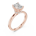 14K Rose Gold Emerald Shaped Bridal Ring with Minimalist Hidden Diamond Scarf