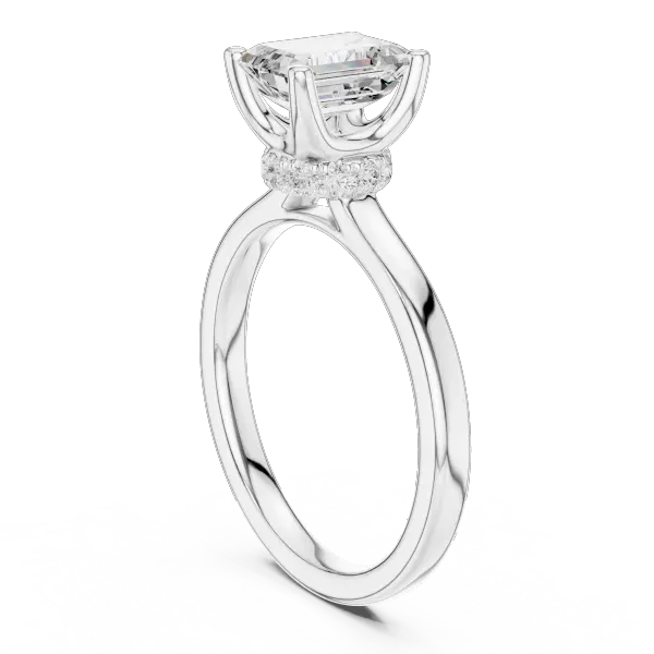 14K Rose Gold Emerald Shaped Bridal Ring with Minimalist Hidden Diamond Scarf