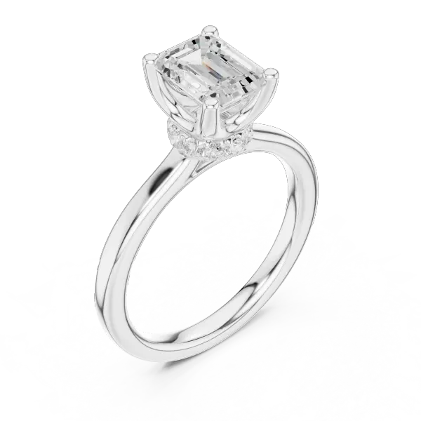 14K Rose Gold Emerald Shaped Bridal Ring with Minimalist Hidden Diamond Scarf