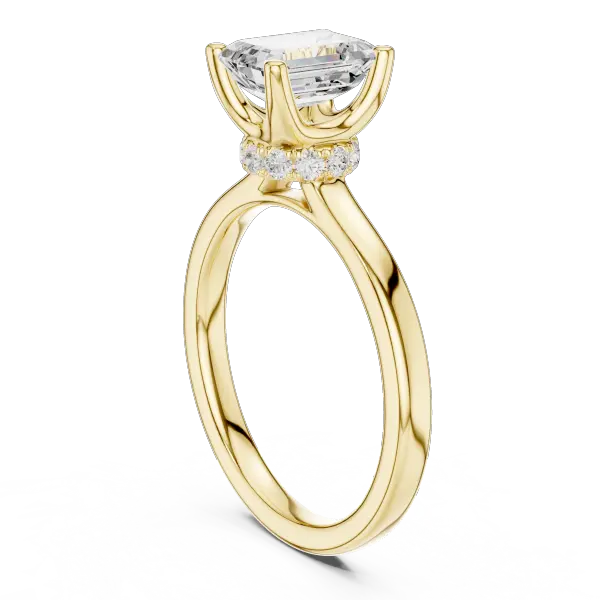 14K Rose Gold Emerald Shaped Bridal Ring with Minimalist Hidden Diamond Scarf