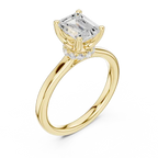 14K Rose Gold Emerald Shaped Bridal Ring with Minimalist Hidden Diamond Scarf