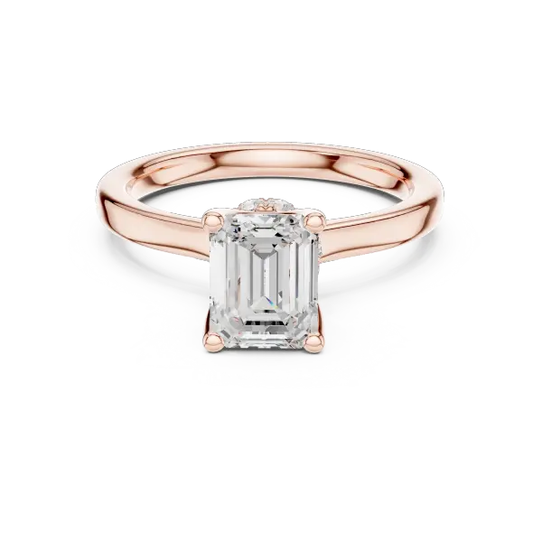 14K Rose Gold Emerald Shaped Bridal Ring with Minimalist Hidden Diamond Scarf
