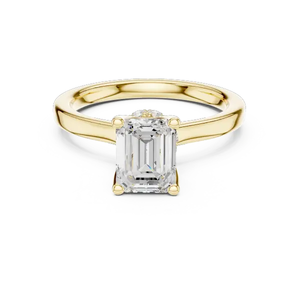 14K Rose Gold Emerald Shaped Bridal Ring with Minimalist Hidden Diamond Scarf