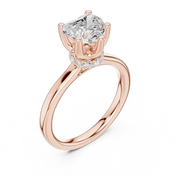 Romantic Heart Cut Ring with Delicate Under-Halo and Slim High-Polish Band