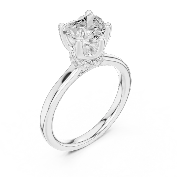 Romantic Heart Cut Ring with Delicate Under-Halo and Slim High-Polish Band