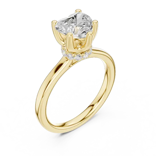 Romantic Heart Cut Ring with Delicate Under-Halo and Slim High-Polish Band