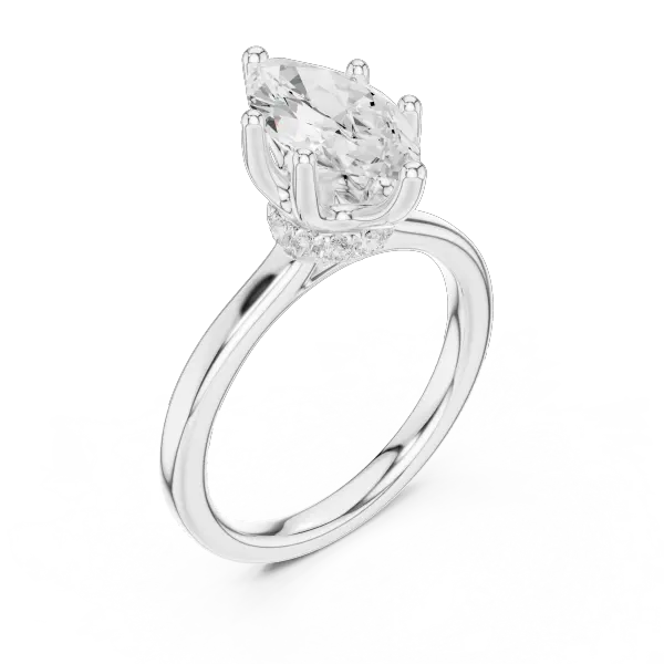 1.65 Ct Marquise Cut Diamond  Hidden Halo Solitaire Ring in 14K White Gold