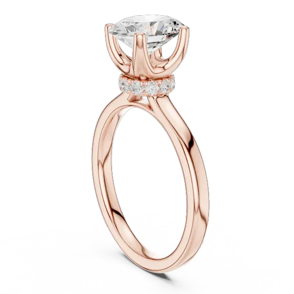 14K Rose Gold Oval Shaped Bridal Ring with Minimalist Hidden Diamond Scarf