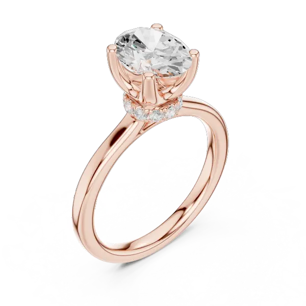 14K Rose Gold Oval Shaped Bridal Ring with Minimalist Hidden Diamond Scarf