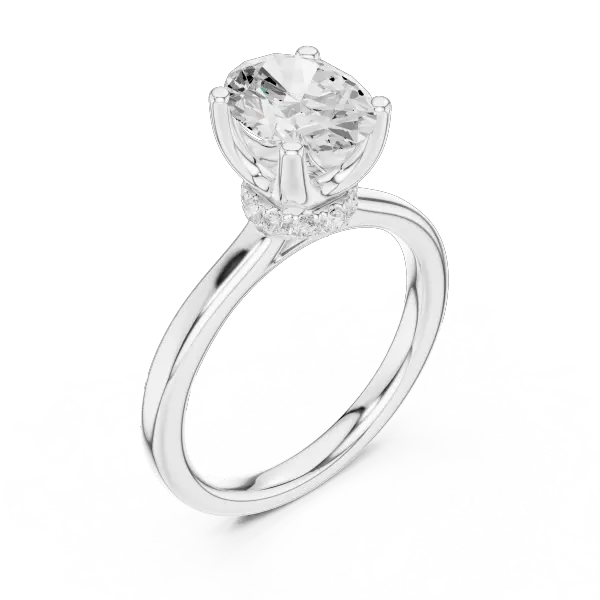 14K Rose Gold Oval Shaped Bridal Ring with Minimalist Hidden Diamond Scarf