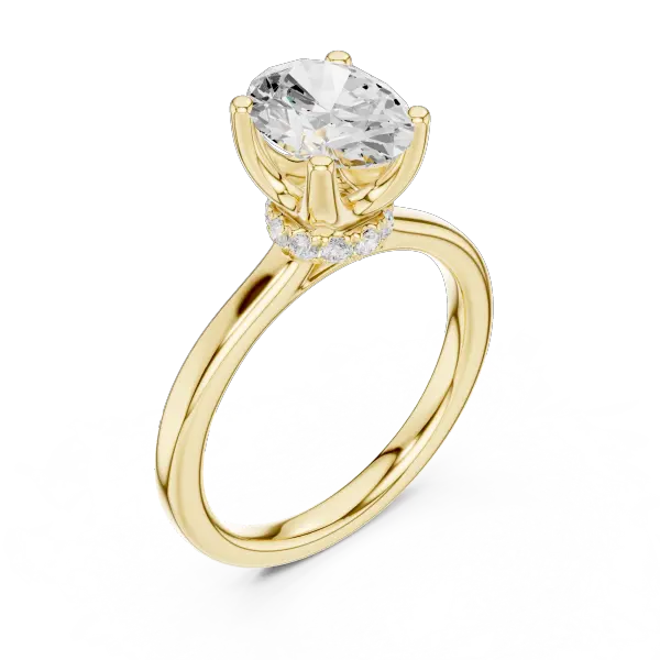 14K Rose Gold Oval Shaped Bridal Ring with Minimalist Hidden Diamond Scarf