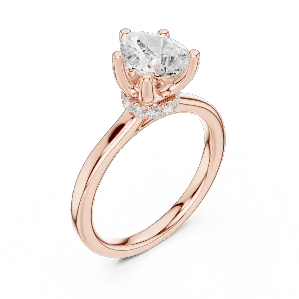 Teardrop Pear Cut Ring with Delicate Under-Halo and Slim High-Polish Band