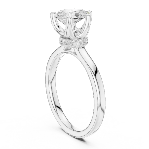 Teardrop Pear Cut Ring with Delicate Under-Halo and Slim High-Polish Band
