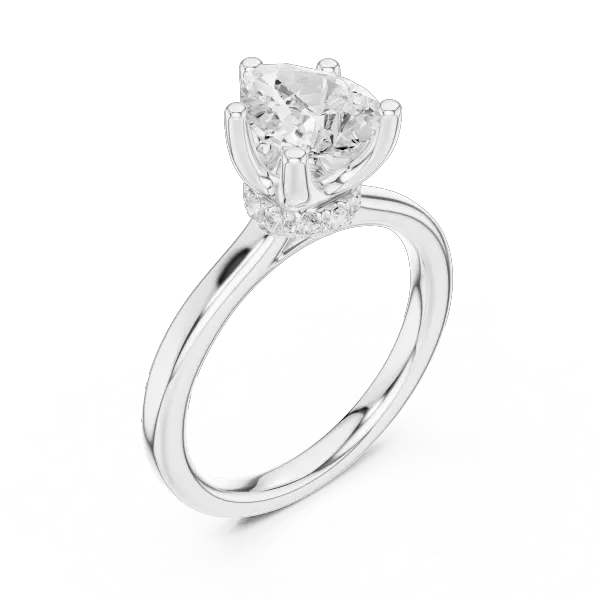 Teardrop Pear Cut Ring with Delicate Under-Halo and Slim High-Polish Band