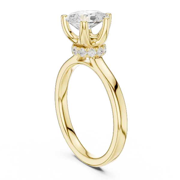 Teardrop Pear Cut Ring with Delicate Under-Halo and Slim High-Polish Band