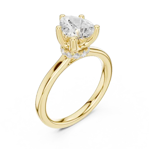 Teardrop Pear Cut Ring with Delicate Under-Halo and Slim High-Polish Band